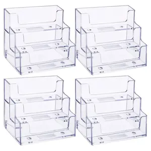 4PCS Business Card Holder for Desk 3 Tiers Clear Acrylic Stand for Business Card Organizer Storage Holder Display for Office and Company, 180 Cards Capacity