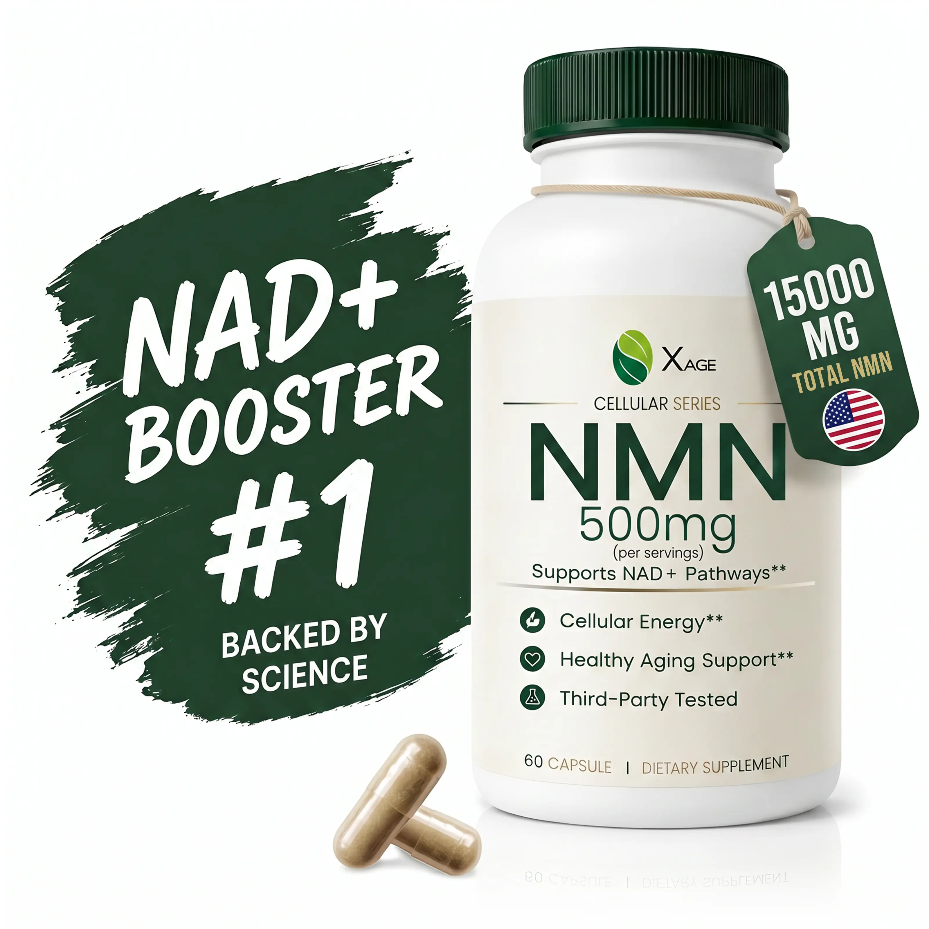 XAGE NMN 500mg Antioxidant Capsules - Edible Dietary Supplements for Cellular Energy Support, Metabolism Boost, Body Health