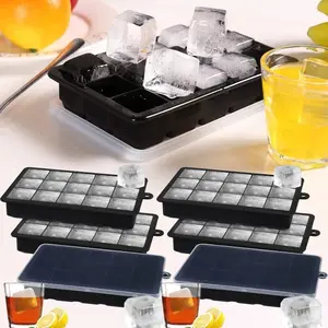 Silicone Ice Cube Mold Reusable Silicone Ice Cube Tray Set with Fifteen Ice Cube Molds with Lid, Suitable for Whiskey Cocktails, Easy Release Fridge Square Ice Maker Kitchen Plastic Utensils Cover