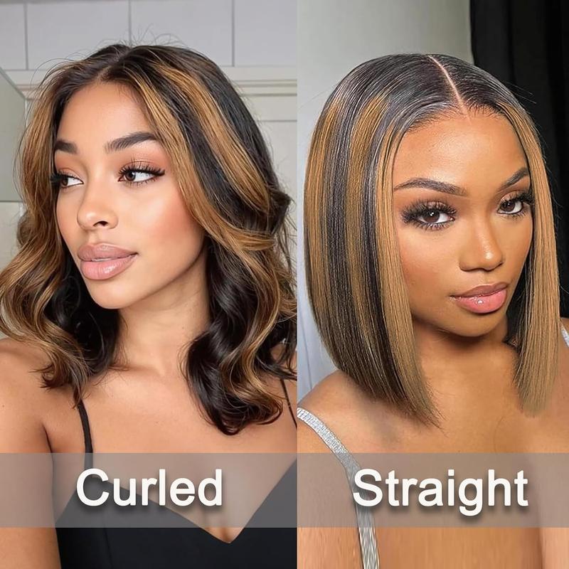 Bob Wig Human Hair Highlight Ombre 13x4 HD Transparent Lace Front Wigs 1b/27 Black and Blonde Wig Human Hair Pre Plucked with Baby Hair 200 Density Short Bob Wigs 10 Inch