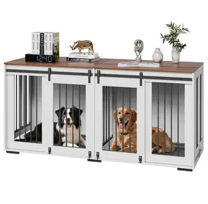 72"Dog Crate Furniture for 2 Dogs,Double Dog Crate Furniture with Double Sliding Doors,Large Dog Crate TV Stand with Removable Tray,Steel Frame Double Dog Crate for Small,Medium,Large Dogs