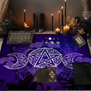 6PC 5-pointed star lunar phase Tarot reading set, Divination, 78 Tarot cards, 12 mineral sand bottles, 7 chakra stones, 1 polyester drawstring bag, 1 tablecloth, 1 pendant, astrology accessories, Spiritual tools