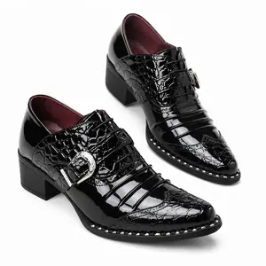 YANXIANSHOES Men'S Patent Crocodile Embossed Dress Shoes with Buckle Decor for Formal Occasions