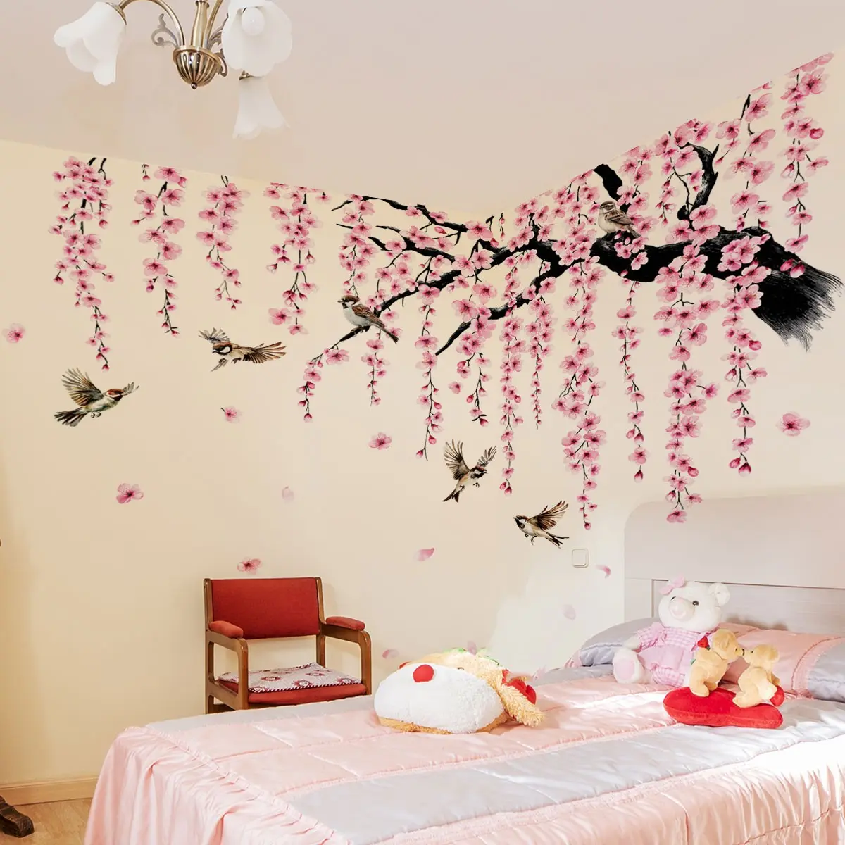 Modern Peach Blossom Floral Wall Stickers, Large Self-Adhesive PVC Decorative Wall Decals, Ideal for Living Room, Bedroom, Sofa Background Decor, Wall Art Stickers, Flower Wall Stickers, Wall Stickers Decorations