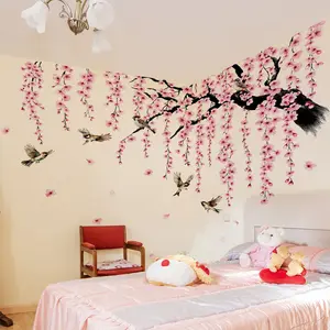 Modern Peach Blossom Floral Wall Stickers, Large Self-Adhesive PVC Decorative Wall Decals, Ideal for Living Room, Bedroom, Sofa Background Decor, Wall Art Stickers