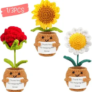 Cute Knitted Sunflower/Rose/Daisy Plant Pot, Crochet, Emotional Support Plant Gift, Graduation Present, Home Decor, Birthday Gift, Office Desktop Decoration, Artificial Sunflowers