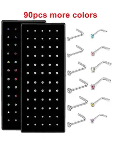 Random Color Rhinestone Decor Nose Studs (90pcs), Stainless Steel Nose Ring, Punk Style Nose Piercing Jewelry for Men & Women, Body Piercing Jewelry