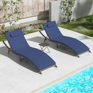 Kullavik Lounge Chair for Outside,3 Pieces Chaise Lounge Outdoor Folding Pool Lounge Chairs（with/without rattan arms）Including Table Rattan Patio Furniture Set