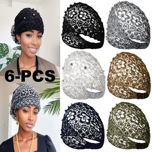 6Pcs Vintage Ethnic Floral Bead Lace Headband with Wide Edges, Fashionable Hair Accessories, Bohemian Casual Hair Accessories, Suitable for Various Occasions, Christmas, Thanksgiving, New Year Gifts