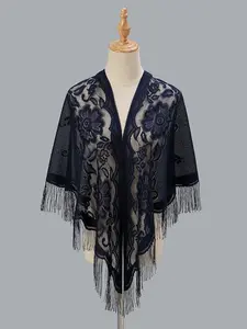 New Hollow Out Single Color Breathable Fringe Triangle Scarf Shawl for Women, Fashionable Wrap-Around Neckwear, Stylish Accessory