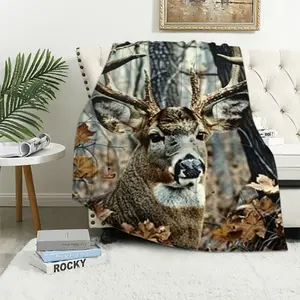 Camo Buck Deer Fleece Blanket for Bed, Queen Size Woodland Fleece Throw Blanket for Men, Women and Kids - Super Soft Plush Deer Blanket Throw, Queen size blanketFather's Day Thanksgiving Halloween Valentine's Day Holiday Gifts