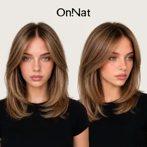 Rachel - OnNat Scalpiana Lace Melt Wig | 14-inch Lightweight Glueless Go-to Style Shadow Rooted Balayage Lob Effortless Chic With Face-framing Bangs Pre-plucked Hairline Design Breathable Cap For All Day Comfort