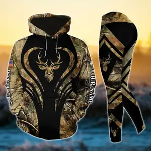 Premium Heart Line Deer Hunting Hoodie and Leggings Set – Personalized 3D Style 5 Outfit for Country Girls and Women Hunters