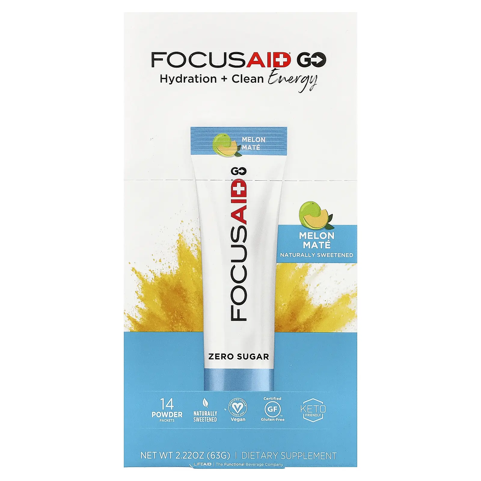 FITAID FocusAid® Go, Hydration + Clean Energy, Melon Maté, 14 Powder Packets, 0.16 oz (4.5 g) Each