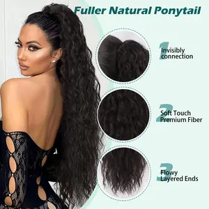 NOKOARI 30inch Curly Wavy Synthetic Claw Clip Ponytail Extensions Natural Soft Heat Resistant Hairpiece for Daily Party Wedding Cosplay
