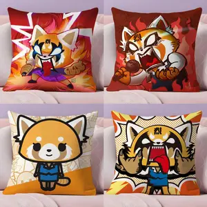 Cartoon A-Aggretsuko Cushion Cover Soft Short Plush Fabric Double-Sided Print Organic Breathable Sofa Pillow Case, Home Machine Washable in Perfect for Home Decor Warm Winter Home Child Gift