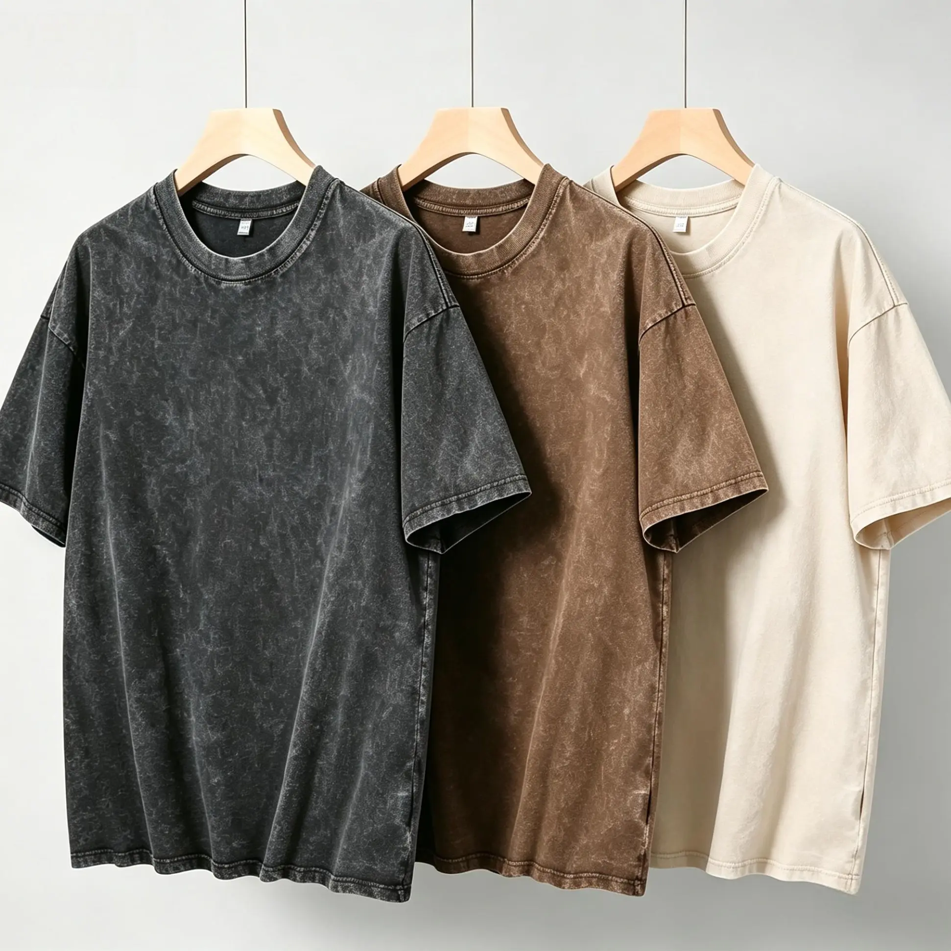 3-Pack Unisex Vintage Beige T-Shirts, Distressed Acid Wash Cotton Loose Fit Short Sleeve Crewneck, Festive Streetwear, Tshirt, Shortsleeve, Round Neck, Menswear, Vintage Chic, Valentines Day, Clothes