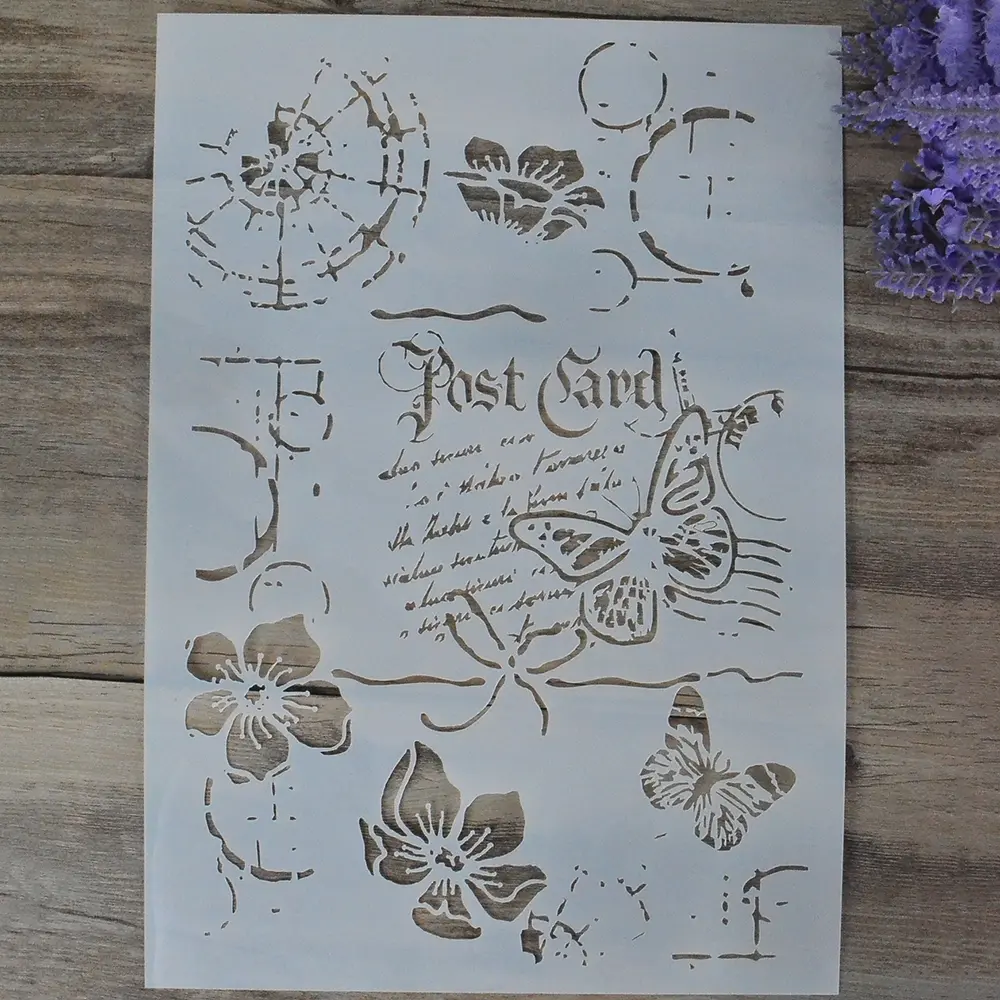 A4 Reusable Butterfly & Flower Pattern Decorative Stencil, 1 Count Hollow out Graffiti Painting Stencil, DIY Crafts Scrabooking Painting for Wood Canvas Floor Wall Tile Postcard