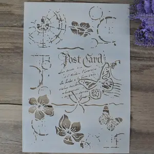 A4 Reusable Butterfly & Flower Pattern Decorative Stencil, 1 Count Hollow out Graffiti Painting Stencil, DIY Crafts Scrabooking Painting for Wood Canvas Floor Wall Tile