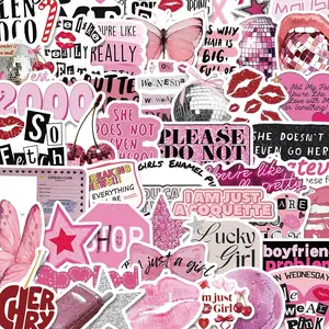 Pink Themed Sticker, 50pcs/set Cute Cartoon Sticker, DIY Decorative Sticker for Phone Case, Computer, Guitar, Bag, Water Cup, Scrapbook, Screen Protector
