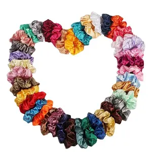 (Random Default Gift) Satin Scrunchies Simple Solid Color Hair Tie Elastic Hair Rope For Women   Hair Accessories