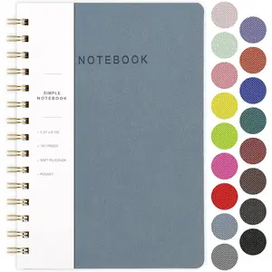 5.75" x 8.125" College Ruled Spiral Notebook, 160 Pages with Inner Pockets, PU Leather Cover, Twin-Wire Binding, Perfect for Office & Home School Supplies, Reef Blue