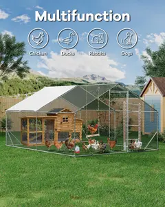Garvee 9.8'X6.5'X6.5' Large Metal Walk-in Chicken Coop, Spire Roof Poultry Cage with Waterproof Anti-UV Cover & Lockable Doors, Outdoor Yard Enclosure for Hens, Ducks & Rabbits