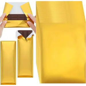 200 Pcs Chocolate Candy Wrappers Aluminum Foil Candy Bar Wrappers with Thick Paper Backing Foil Sheets for Food DIY Candies Wrapping Packing Gifts, 7.5 x 6 Inch (Gold)