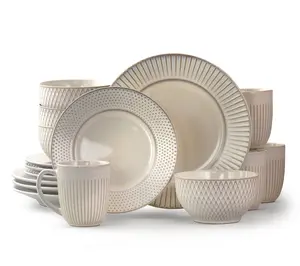 Elama Market Finds 16-Piece Stoneware Dinnerware Set in White Elama Market Finds 16-Piece Stoneware Dinnerware Set in White