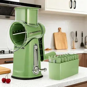 SUSTEAS Rotary Food Chopper – 5 Sharp Blades with Strong Suction Base, Includes Blade Storage Box for Organized Kitchen Utensils, Green, Safe & Stable Chopping