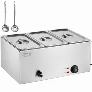 【Summervibes】VEVOR 3-Pan Commercial Food Warmer,  17.4QT Electric Steam Table, 1200W Professional Countertop Stainless Steel Buffet Bain Marie with 86-185°F Temp Control for Catering and Restaurants, Silver