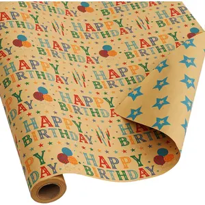 Birthday Wrapping Paper Roll for Boys Girls  Men Women - Reversible Happy Birthday  Wrap Paper for Holiday Party - 1 Roll, 17.2 Inch X 33