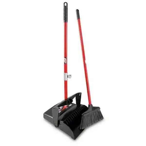 Libman Lobby Broom with Handle, Open Lid Dust Pan for Home Care Cleaning Supplies