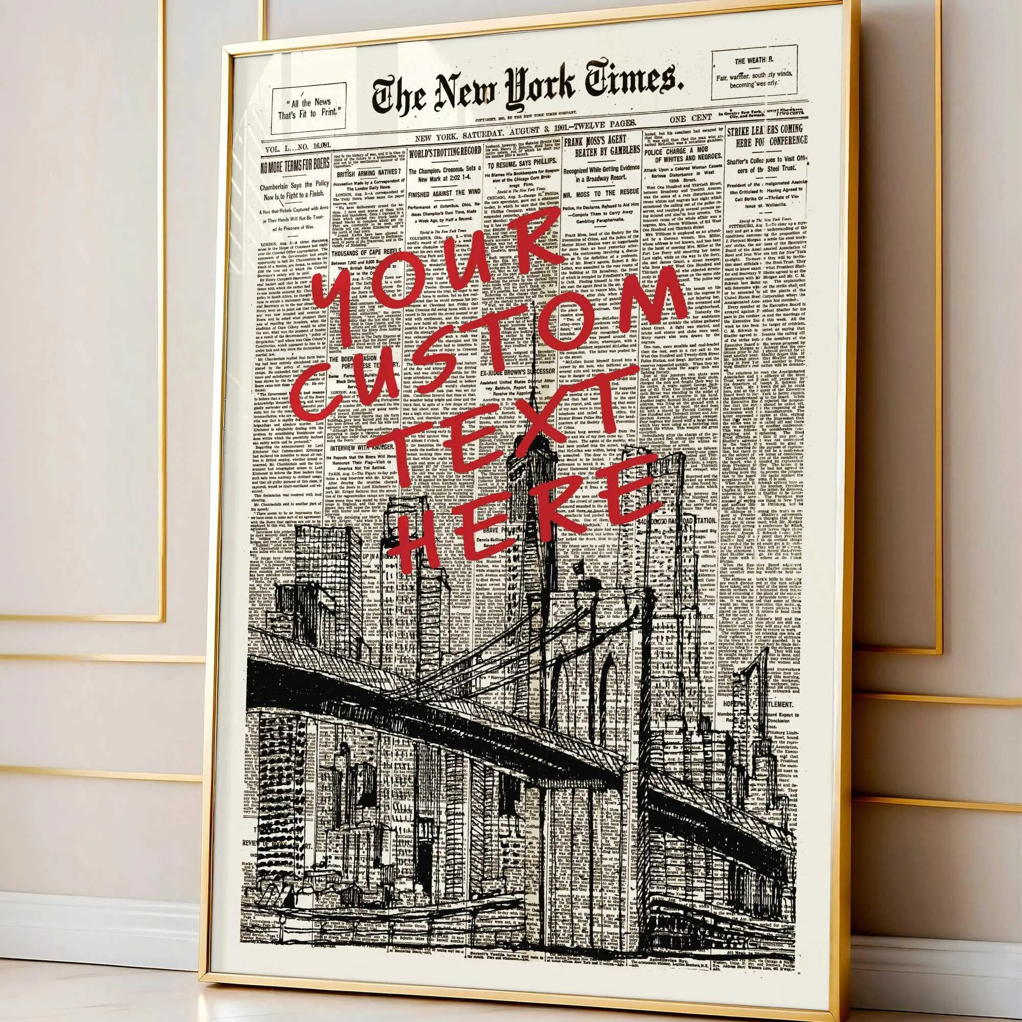 Retro Custom Quote Newspaper Poster, Trendy Aesthetic Print, Typography Art, Wall Decor, Personalized Newspaper Print Wall Art