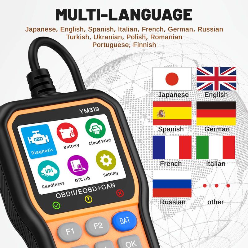 This Hill OBD2 Scanner Diagnose Tool - Battery Tester 2 in 1, Read/Clear Car Check Engine Light Code Reader - OBDII Scan Tool & Battery Charging Component Test