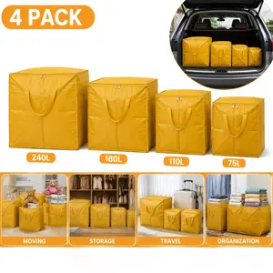4Piece Set of Extra Large Heavy Duty Moving Bags with Reinforced Handles  Durable, Waterproof, Foldable, and Portable Storage Bags; Suitable for College Dorms, Home, Office, and Travel An Ideal Gift for Students