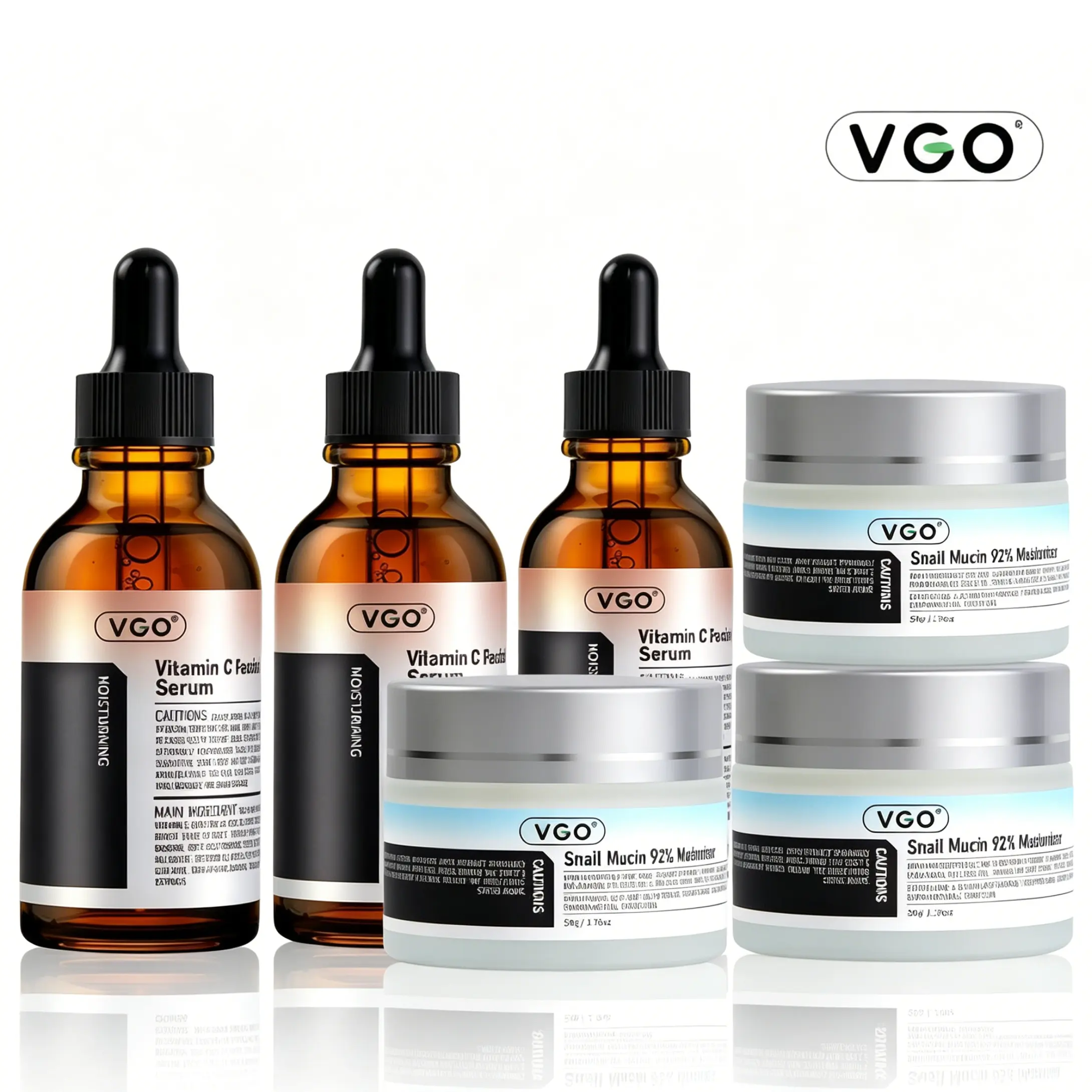 VGO Radiant Skincare Set, Suitable for All Skin Types | 60ml Vitamin C Serum Helps Improve Dull Tone, Fast-Absorbing, Lightweight Non-Greasy | 50g Snail Mucin Extract Moisturizer for Daily Hydration, Hydrates & Soothes Irritated Skin