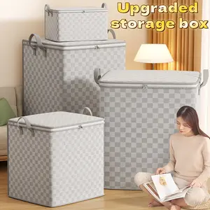 Large-Capacity Plaid Pattern Clothes Storage Bag, Travel Clothes Organizer with Waterproof & Moisture-Proof Fabric, Durable Folding Design, Ideal for Closet Organization