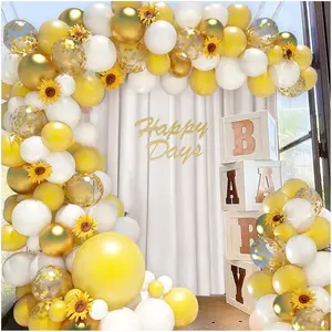 18Inch Sunflower Yellow Gold White Balloons Balloon Arch Kit, Sunflower Bee Theme Birthday Baby Shower Wedding Decorations for Girl Boy