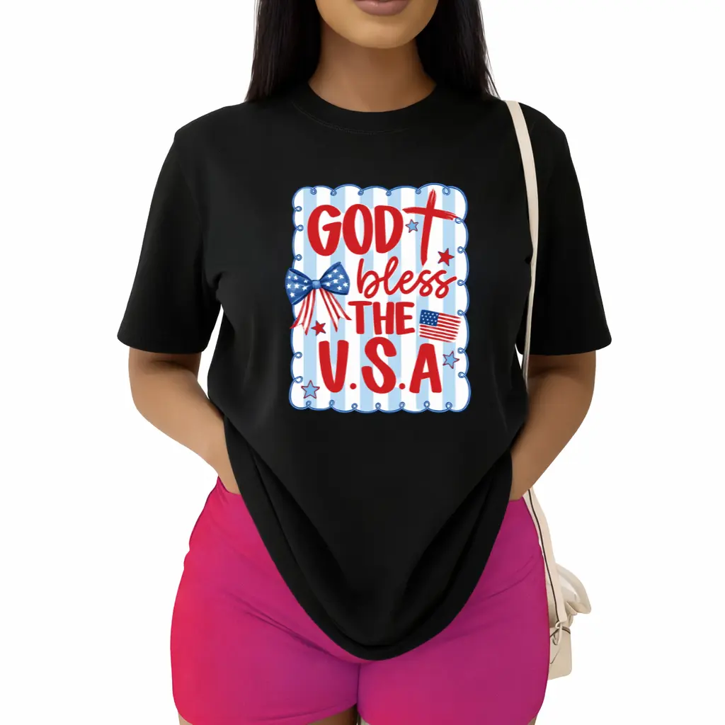 God Bless The America T-Shirt, Striped Fourth of July Tee, USA Patriotic T-Shirt, Independence Day Gift, For Women