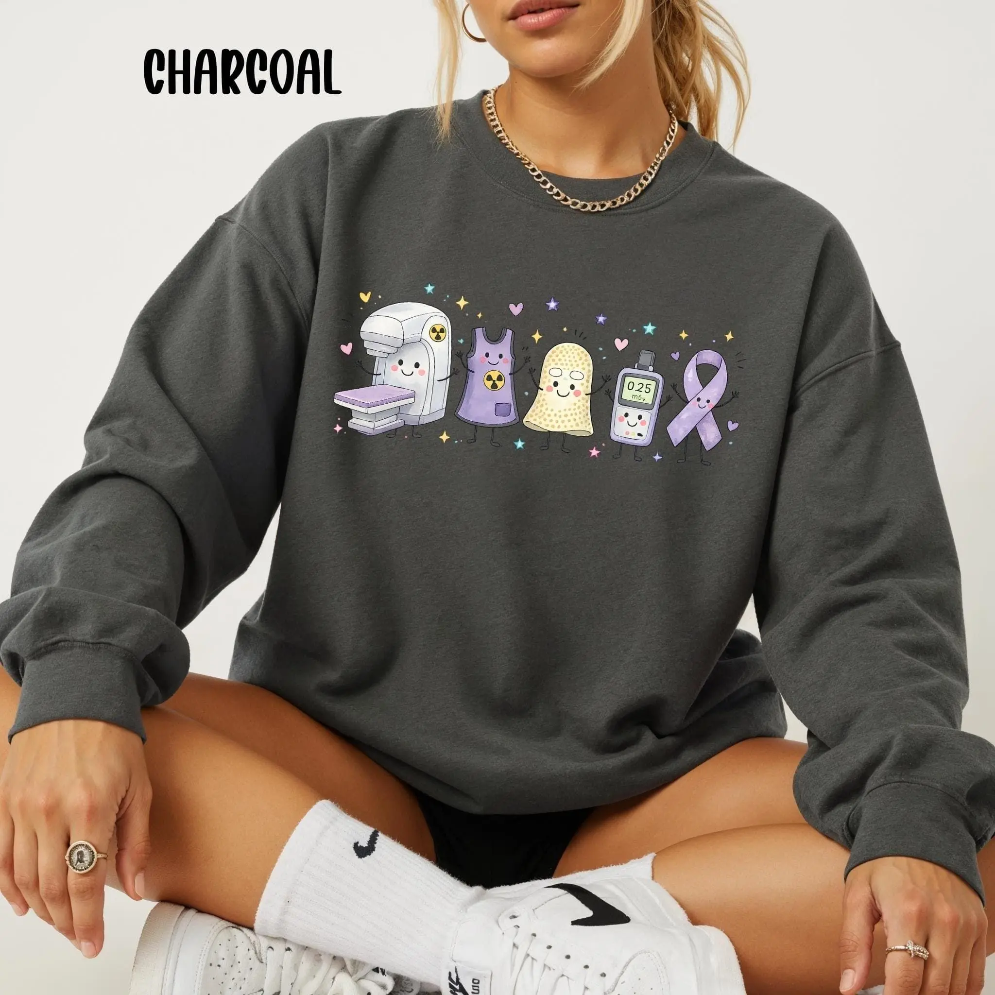 Cute Radiation Oncology T-Shirt, Sweatshirt & Hoodie - Radiation Therapist Doodle Crewneck, Cancer Care Gift, Kawaii Healthcare