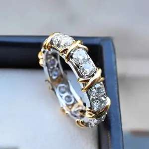Full zircon Ring Gold Silver color Round Shape Cubic Cross Gold Plated Rings Love and Eternity Ring Wedding Gift