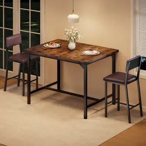 3-Piece Counter Height Dining Set for 2 – Bar Table + 2 Upholstered Chairs with Backrest & Footrest – Corner Protector, Easy Assembly – Modern Space-Saving Furniture for Small Kitchens, Dining Rooms