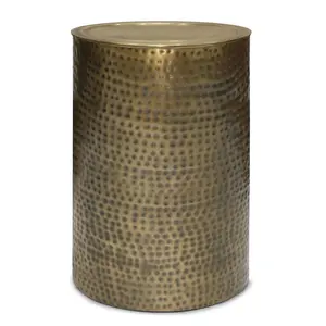 Ledger Metal Side Table Hammered Antique Gold - WyndenHall: Cylinder Silhouette, No Assembly, 21.3" Height