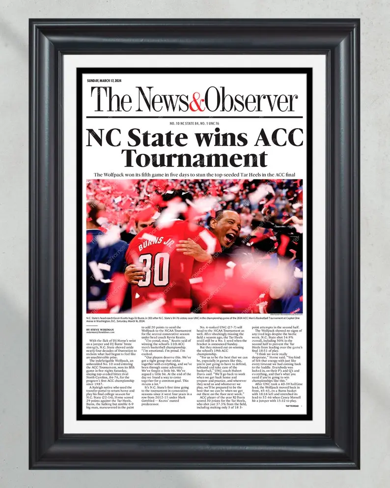 2024 NC State Wolfpack ACC Champions: Victory Over UNC Poster Print Unframed Newspaper