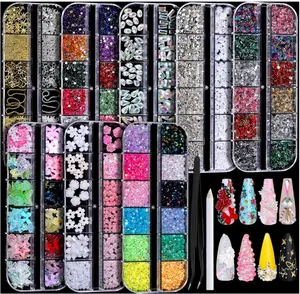 Nail Charms, Nail Rhinestones Kit with 8 Boxes of Nail Gems, Bedazzling Kit for Nails, Colorful Clear Flatback Rhinestones, Charms Y2K for Nails, Multi Shape Nail Art Accessories for Crafts