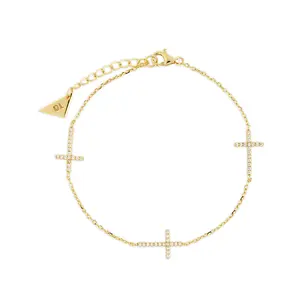 Sterling Silver Delicate CZ Cross Bracelet