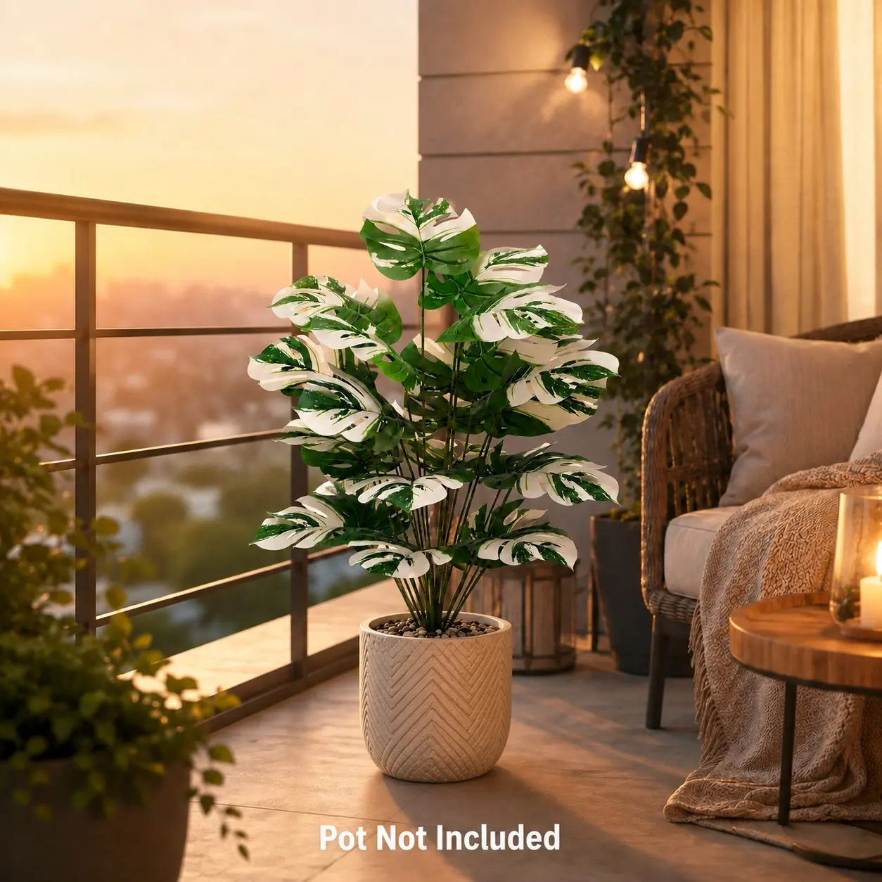 Realistic Variegated Monstera Leaf Plant, Fake Plants, Artificial Faux Plants, Choose 24/18/12 Leaves, No Pot, Perfect for Home Office Hotel Decor, Wedding Business Space
