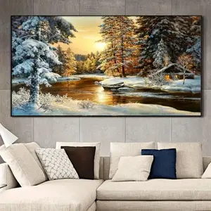 Winter Forest Scene DIY Diamond Arts Colorful Painting Kit, DIY 5D Diamond Arts Colorful Painting Kit, Wall Art Decor for Home Living Room Bedroom, Diamond Painting Kits