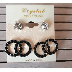 Black Crystal Double Loop Earring Set